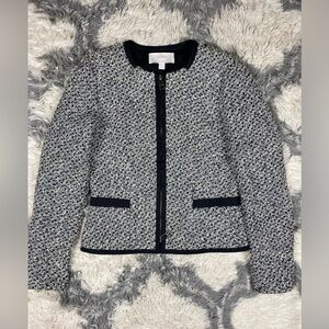 Hugo Boss Kalaila  Tweed Woven Texture Black White  Zipper Blazer Jacket Size 6